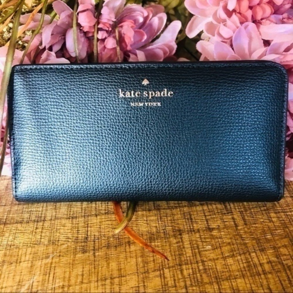 Kate Spade NY Continental Wallet Teal Refined Grain Leather Snap Closure NWT